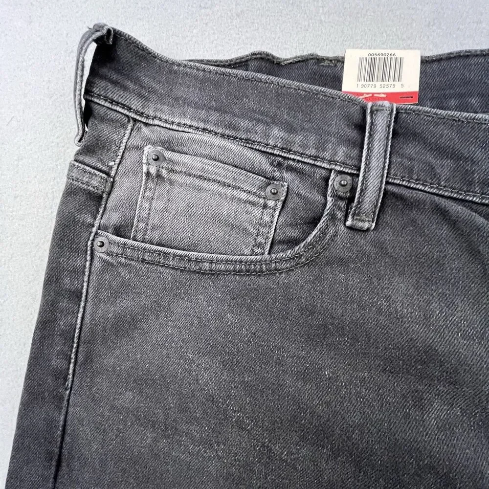 Levis 569 Jeans Mens 44x32 Black Gray Denim Loose Straight Dark Wash Stretch NEW
